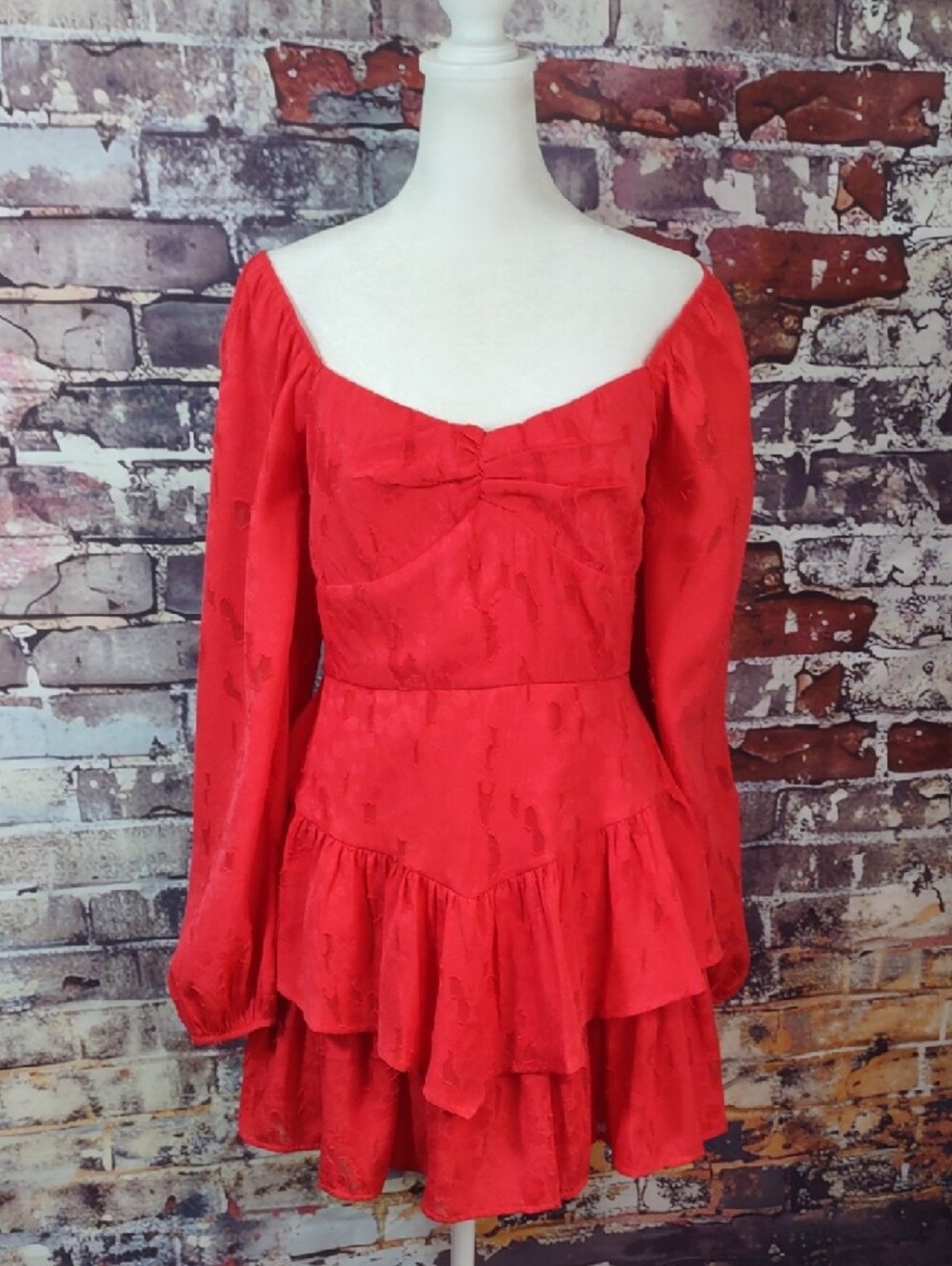 Francesca's Collections Red Long-Sleeve Ruffle Mini Dress - Picture 7 of 12